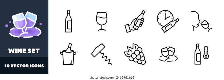 Conjunto de iconos de vino. Estilo lineal. Iconos vectoriales