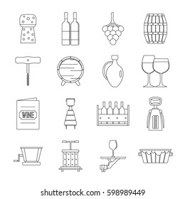 Wine icons set. Outline illustration of 16 wine vector icons for web