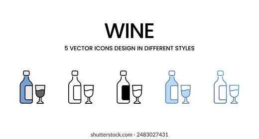 Iconos de vino conjunto de Vector ilustración de stock.