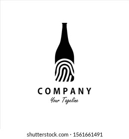 wine id concept with wine bottle and fingerprint,  logo design inspiration