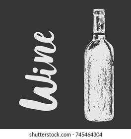 Wine illustration. Winemaking products in sketch style. Vector illustration on black background. with wine bottle. Classical alcoholic drink. Design For web, info graphics.