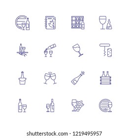 Wine Industry Icons. Set Of Line Icons On White Background. Wine Storage, Champagne, Corkscrew. Alcoholic Drinks Concept. Vector Can Be Used For Topics Like Winery, Restaurant, Beverage