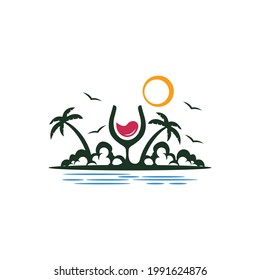 Wine Island Vector Logo Design