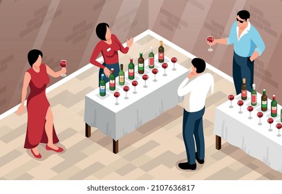 Fondo isométrico del vino con símbolos de degustación de vinos de élite ilustración vectorial