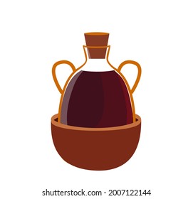 Wine Jar bottle isolated on white background. Wine bottle drawn in cartoon style. Alcoholic drink. Red wine Beverage. Flat Vector winemaking illustration