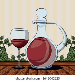 wine jar drink with cup vector illustration design