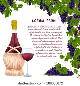 Wine jar glass and grape bunch ornament background vector illustration