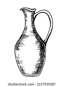 Wine Jar. Vector Sketch Of Vintage Crock. Hand Drawn Illustration Of Antique Jug. Retro Clay Pot