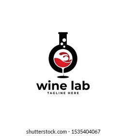 Wine Lab with Glass & Flask Lab Logo Vector Icon Illustration