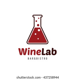 Wine Lab Logo. Lab bulb with red wine vector illustration. Flat design Concept.