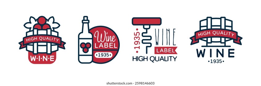 Wine Label and Badge Design with Colorful Element Vector Set