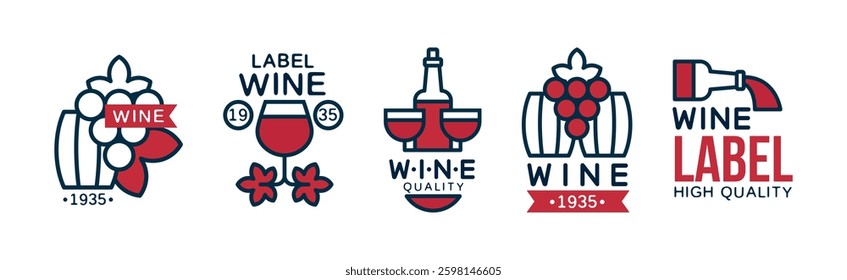 Wine Label and Badge Design with Colorful Element Vector Set