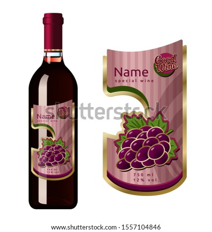 Wine label and bottle of wine mockup with this label. Vector file.