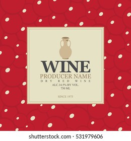 wine label with a clay jug in bunch of grapes background