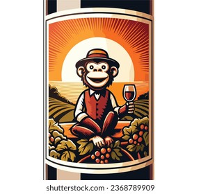 wine label, wine company label, wine monkey, animal drink label