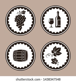 Wine label design with grape and barrel icons. Vector illustration