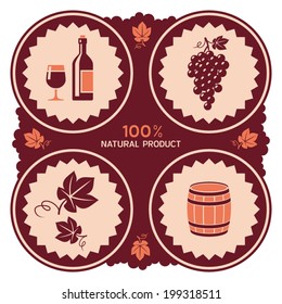 Wine label design with grape and barrel icons
