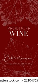 Wine Label Design with grape leaf for red dry, white, semi-sweet merlot, cabernet. Universal package template. Vector illustration