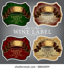 wine label with a gold ribbon in four colors