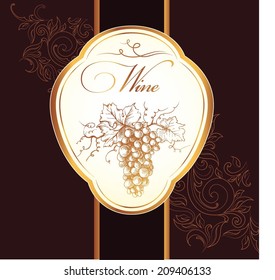 Wine label with grapes.  Wine menu