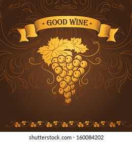 Wine label with grapes on brown paper