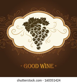  Wine label with grapes on brown paper.