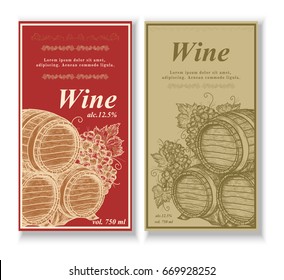 Wine label for wine grapes an wooden barrel vintage vector