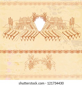  wine label - hand drawn vineyard