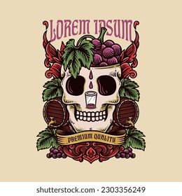 wine label illustration with a skull head