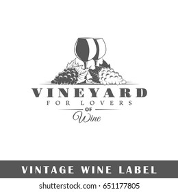 Wine label isolated on white background. Design element. Template for logo, signage, branding design. Vector illustration