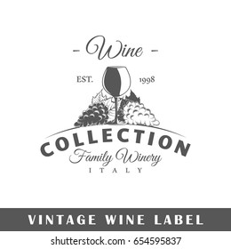 Wine label isolated on white background. Design element. Template for logo, signage, branding design. Vector illustration