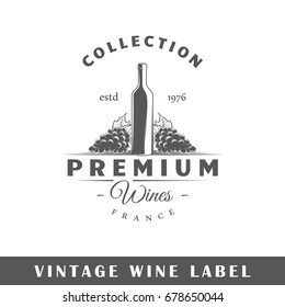 Wine label isolated on white background. Design element. Template for logo, signage, branding design. Vector illustration