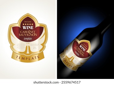 Wine Label with Leaf Silhouette. Bottle template vector