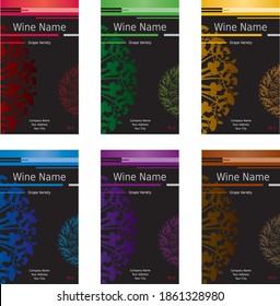 Wine Label Set of 6 - Assorted Colors - Modern Design