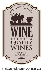 wine label with the silhouette of a still life from bottles and fruit in retro stile