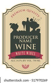 wine label with the silhouette of a still life from bottles and bowl of fruit