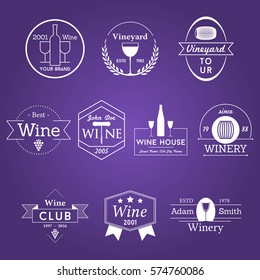 Wine Label Vineyard Badge Logo White Vectors Set