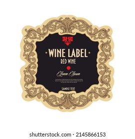 Wine Label Vintage frame border retro label hand drawn antique engraving vector illustration typography poster 