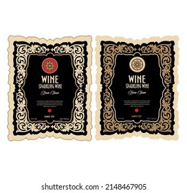 Wine Label Vintage frame border retro label hand drawn antique engraving vector illustration typography poster
