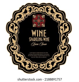 Wine Label Vintage frame border retro label hand drawn antique engraving vector illustration typography poster 
