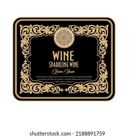 Wine Label Vintage frame border retro label hand drawn antique engraving vector illustration typography poster 