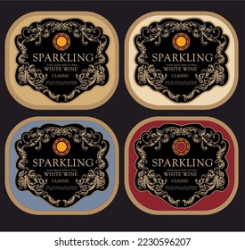 Wine Label Vintage frame border retro label hand drawn antique engraving vector illustration typography poster 