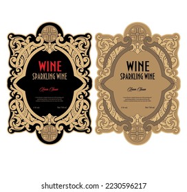 Wine Label Vintage frame border retro label hand drawn antique engraving vector illustration typography poster 