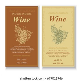 Wine label, vintage vector vertical banners with hand drawn grapes