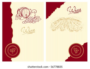 Rótulos de vinho com o barril e a vinha