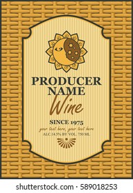 wine labels in a frame on the basket with a flower, moon and stars