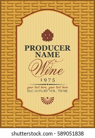wine labels in a frame on the basket with grape leaf
