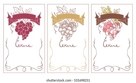 Wine labels / Set vector template for wine label with with a bunch of grapes in the shape of a heart.