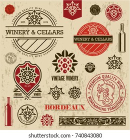 Wine labels, stamps and logos set, grape sign