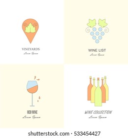 Wine labels templates. Different wine and vineyard design elements made in modern line style, stock vector illustration 
